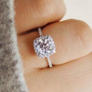 925 STERLING SILVER DIAMOND HALO ENGAGEMENT RING